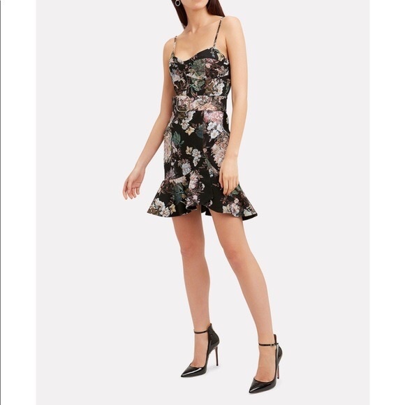 Nicholas Arielle Floral Belted Dress Black Green Pink - Picture 10 of 10